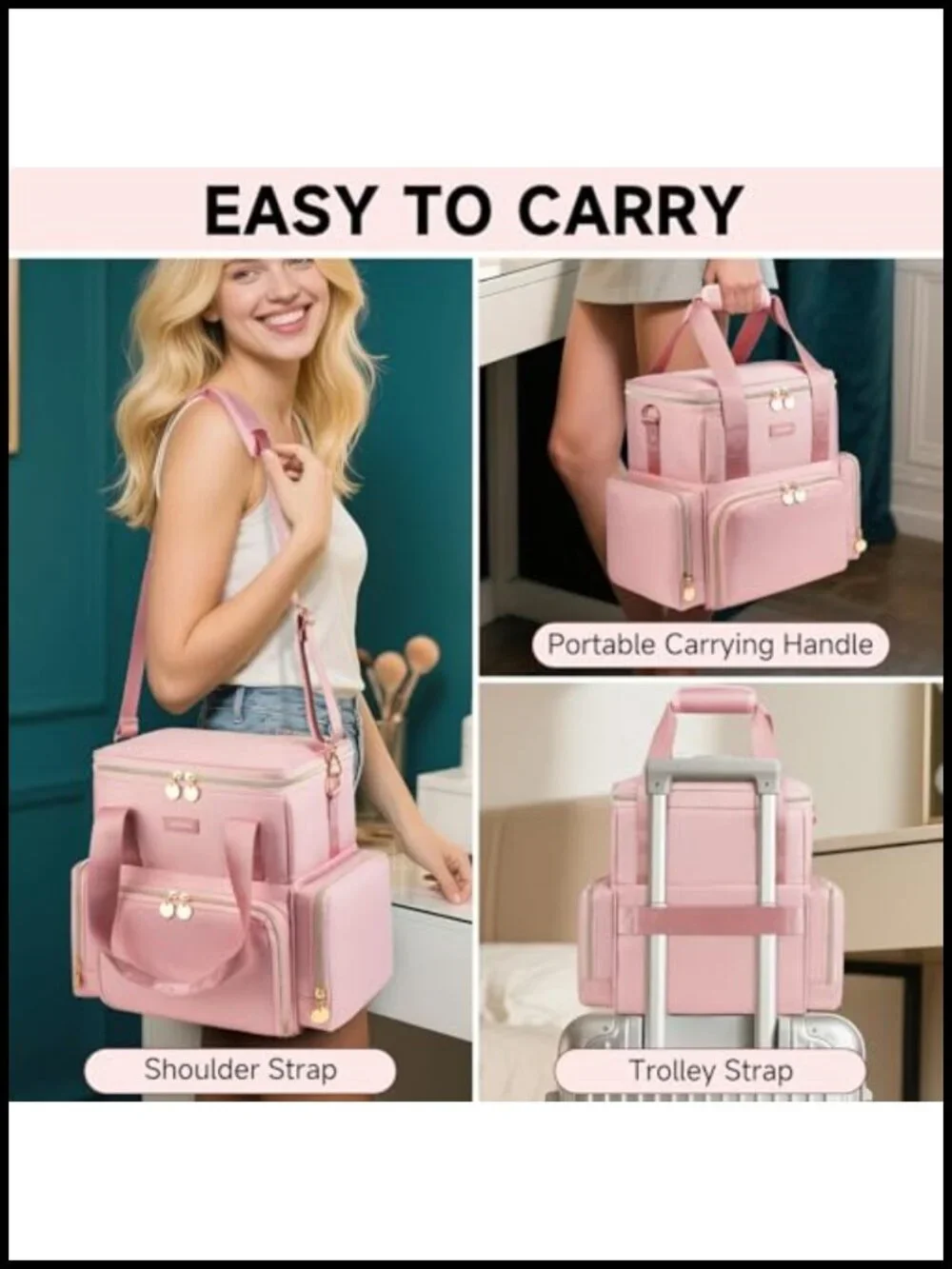 Extra Large Makeup Bag with 3 Detachable Pouches and Dividers